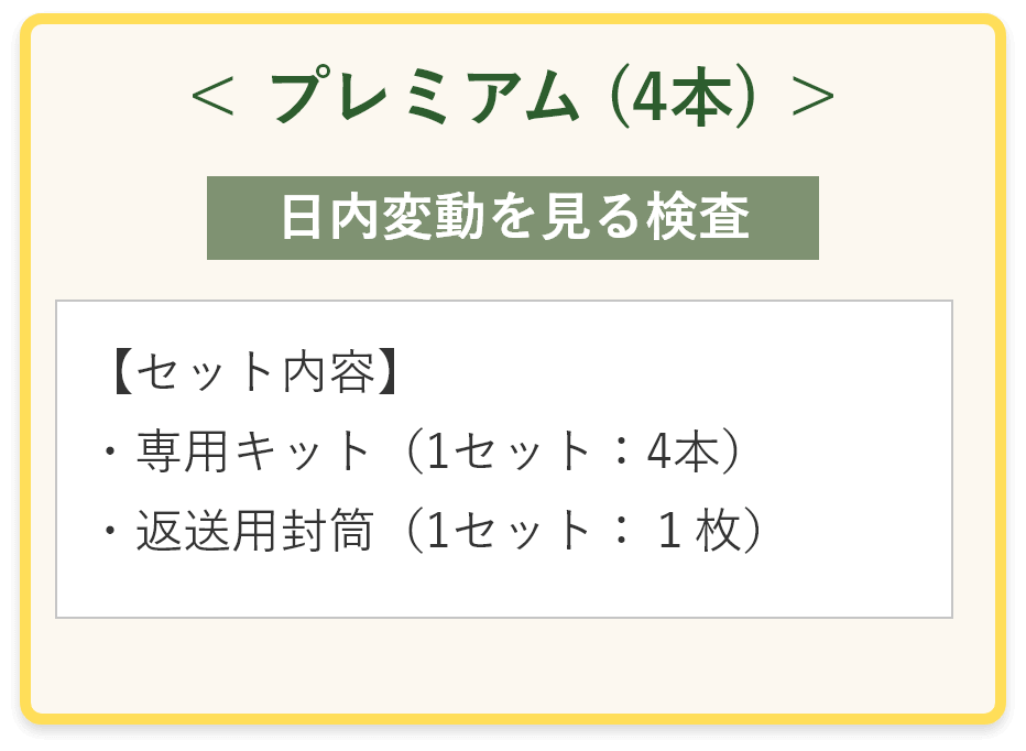 <プラミアム（4本）> 日内変動を見る検査 詳細はこちら▶